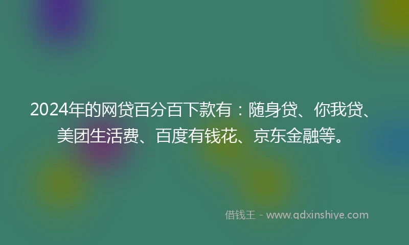 2024年的网贷百分百下款有：随身贷、你我贷、美团生活费、百度有钱花、京东金融等。
