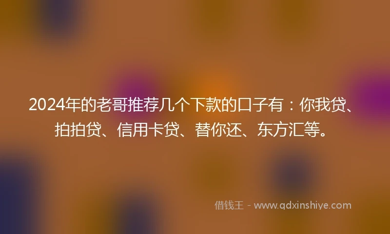 2024年的老哥推荐几个下款的口子有：你我贷、拍拍贷、信用卡贷、替你还、东方汇等。