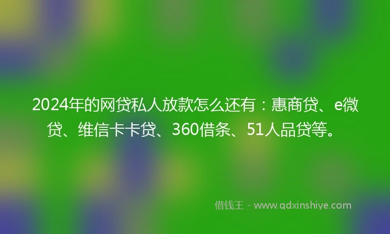 2024年的网贷私人放款怎么还有：惠商贷、e微贷、维信卡卡贷、360借条、51人品贷等。
