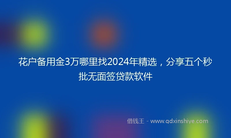 花户备用金3万哪里找2024年精选，分享五个秒批无面签贷款软件