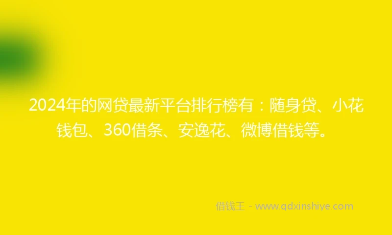 2024年的网贷最新平台排行榜有：随身贷、小花钱包、360借条、安逸花、微博借钱等。