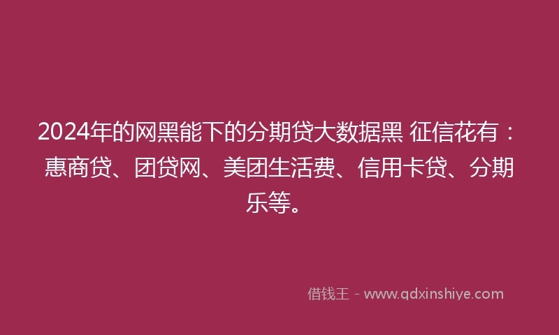 2024年的网黑能下的分期贷大数据黑 征信花有：惠商贷、团贷网、美团生活费、信用卡贷、分期乐等。