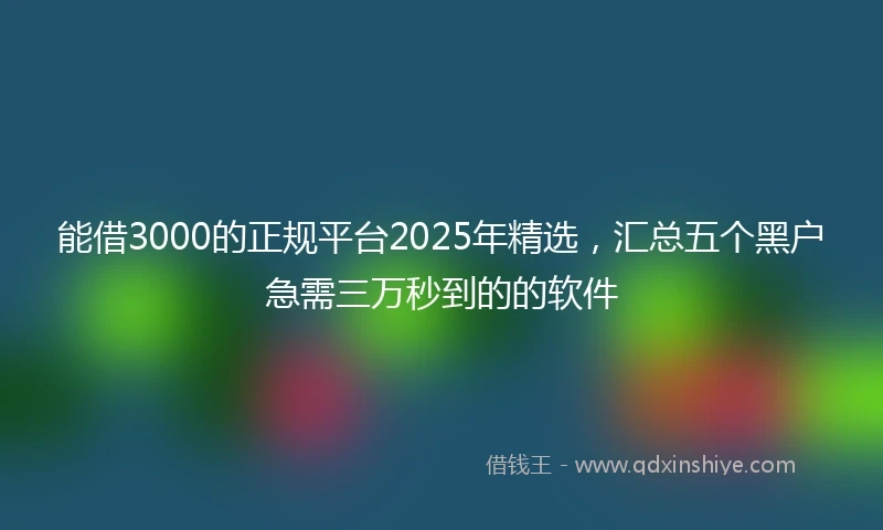 能借3000的正规平台2025年精选，汇总五个黑户急需三万秒到的的软件