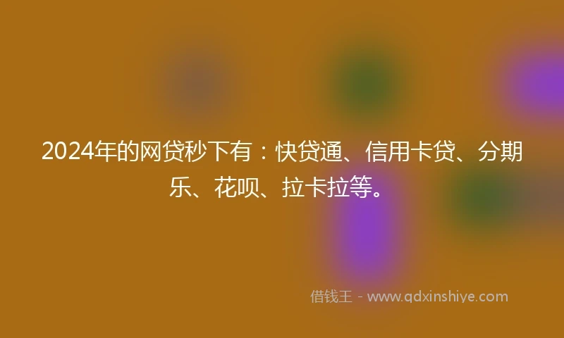 2024年的网贷秒下有：快贷通、信用卡贷、分期乐、花呗、拉卡拉等。