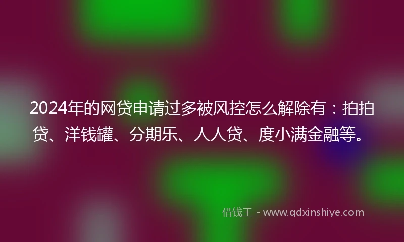 2024年的网贷申请过多被风控怎么解除有：拍拍贷、洋钱罐、分期乐、人人贷、度小满金融等。