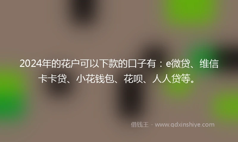 2024年的花户可以下款的口子有：e微贷、维信卡卡贷、小花钱包、花呗、人人贷等。