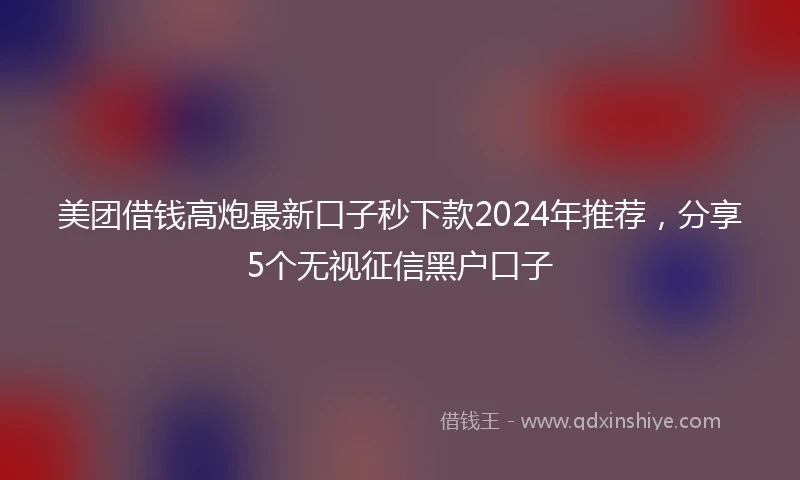 美团借钱高炮最新口子秒下款2024年推荐，分享5个无视征信黑户口子