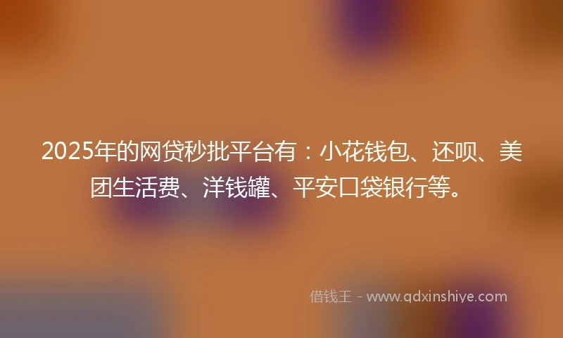 2025年的网贷秒批平台有:小花钱包、还呗、美团生活费、洋钱罐、平安口袋银行等。