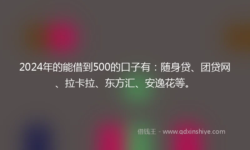 2024年的能借到500的口子有：随身贷、团贷网、拉卡拉、东方汇、安逸花等。