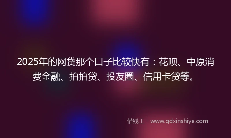 2025年的网贷那个口子比较快有：花呗、中原消费金融、拍拍贷、投友圈、信用卡贷等。