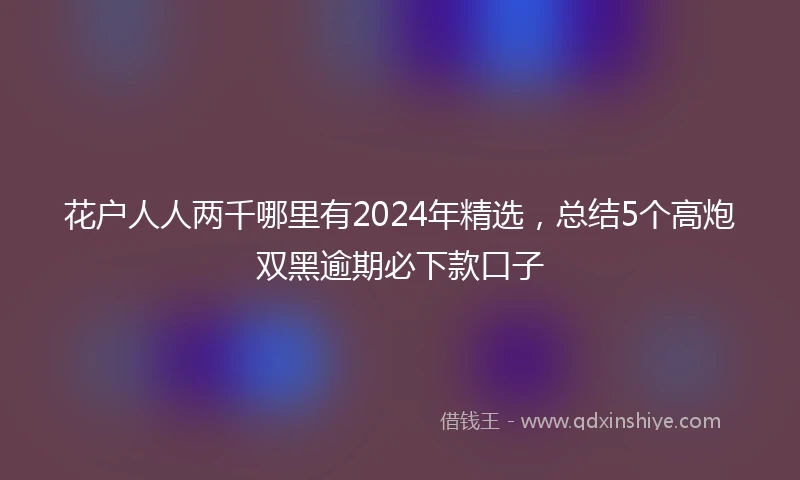 花户人人两千哪里有2024年精选，总结5个高炮双黑逾期必下款口子