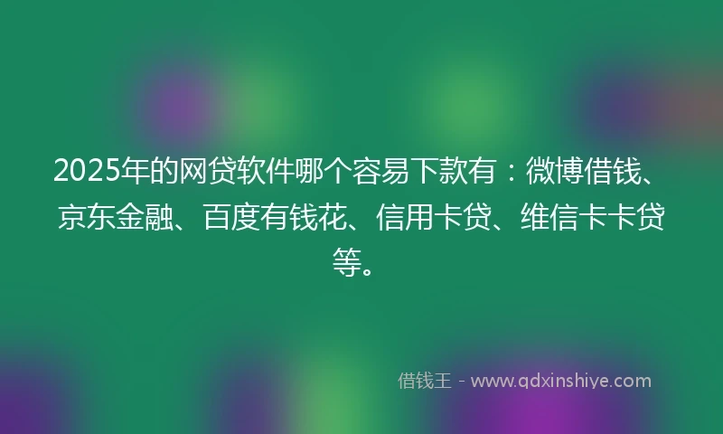 2025年的网贷软件哪个容易下款有：微博借钱、京东金融、百度有钱花、信用卡贷、维信卡卡贷等。