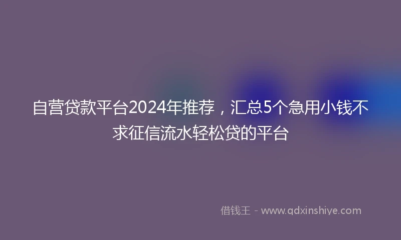 自营贷款平台2024年推荐，汇总5个急用小钱不求征信流水轻松贷的平台