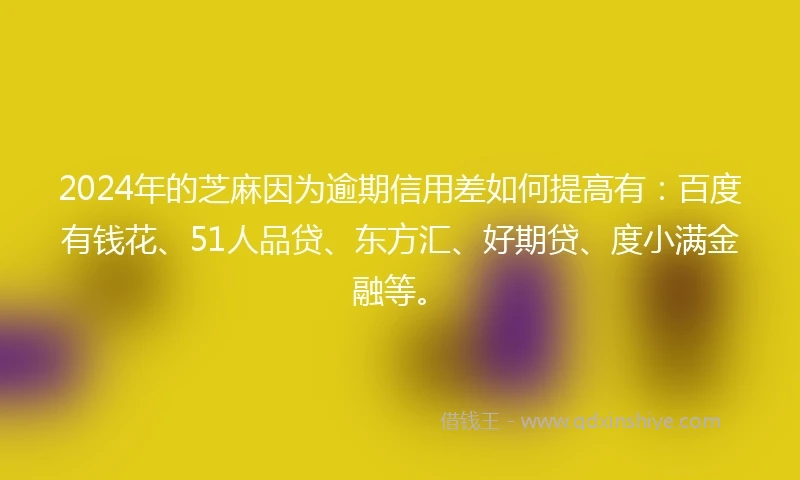 2024年的芝麻因为逾期信用差如何提高有：百度有钱花、51人品贷、东方汇、好期贷、度小满金融等。