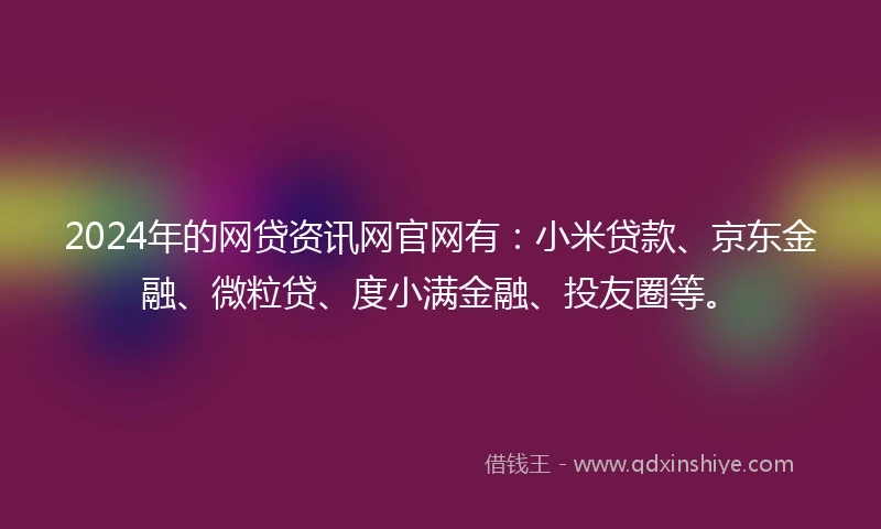 2024年的网贷资讯网官网有：小米贷款、京东金融、微粒贷、度小满金融、投友圈等。