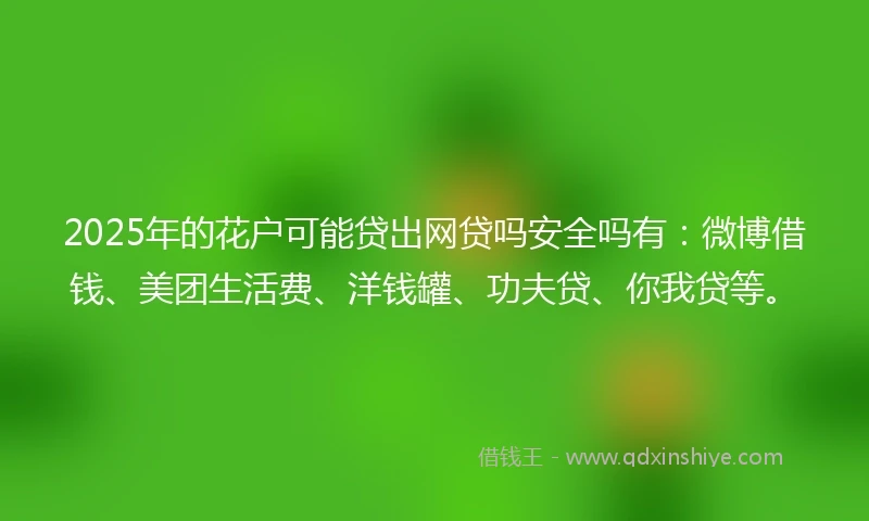 2025年的花户可能贷出网贷吗安全吗有：微博借钱、美团生活费、洋钱罐、功夫贷、你我贷等。