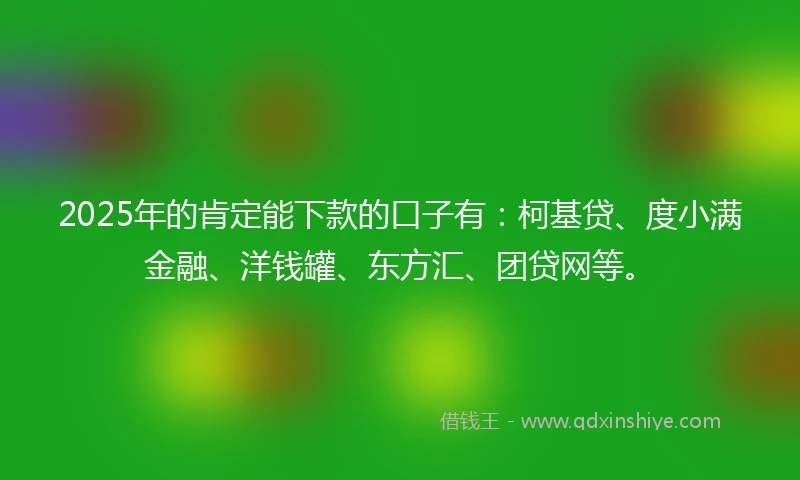 2025年的肯定能下款的口子有：柯基贷、度小满金融、洋钱罐、东方汇、团贷网等。