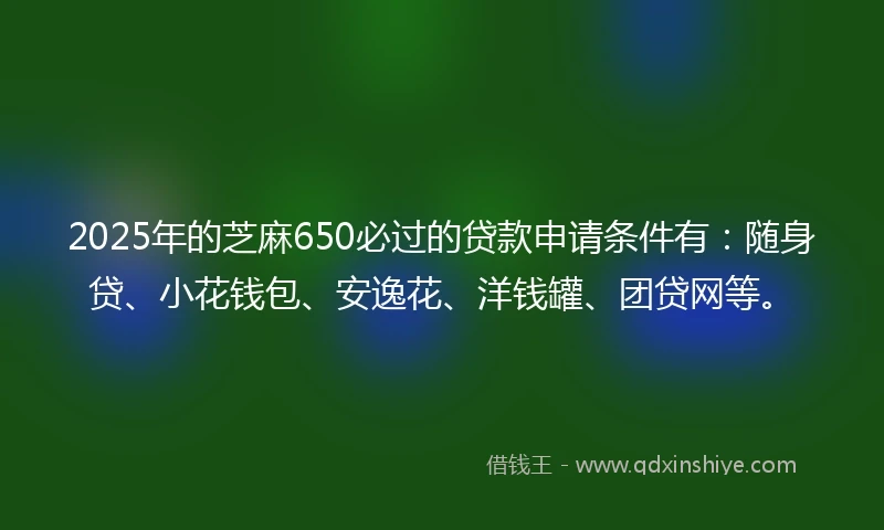 2025年的芝麻650必过的贷款申请条件有：随身贷、小花钱包、安逸花、洋钱罐、团贷网等。