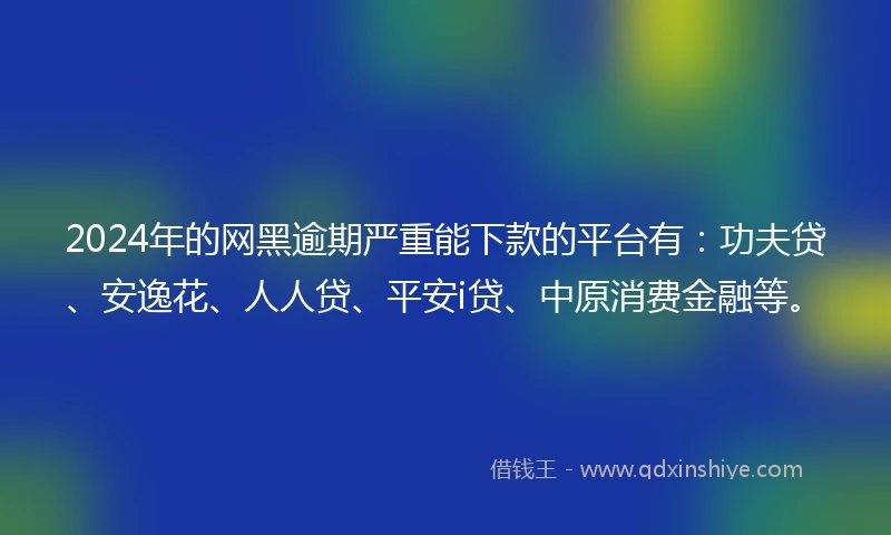 2024年的网黑逾期严重能下款的平台有：功夫贷、安逸花、人人贷、平安i贷、中原消费金融等。