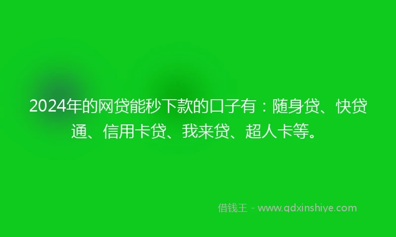2024年的网贷能秒下款的口子有：随身贷、快贷通、信用卡贷、我来贷、超人卡等。