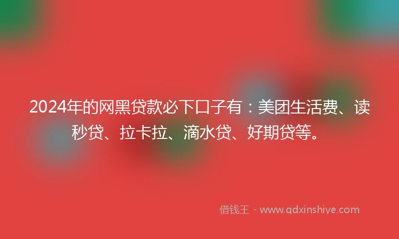 2024年的网黑贷款必下口子有：美团生活费、读秒贷、拉卡拉、滴水贷、好期贷等。
