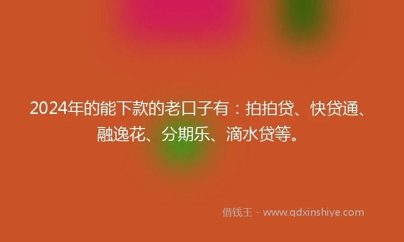 2024年的能下款的老口子有：拍拍贷、快贷通、融逸花、分期乐、滴水贷等。