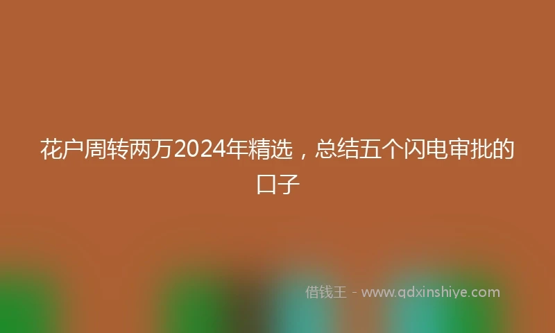 花户周转两万2024年精选，总结五个闪电审批的口子