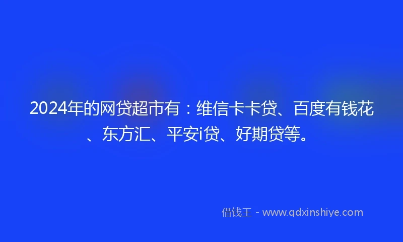 2024年的网贷超市有：维信卡卡贷、百度有钱花、东方汇、平安i贷、好期贷等。