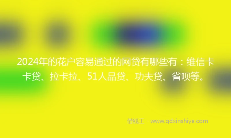 2024年的花户容易通过的网贷有哪些有：维信卡卡贷、拉卡拉、51人品贷、功夫贷、省呗等。