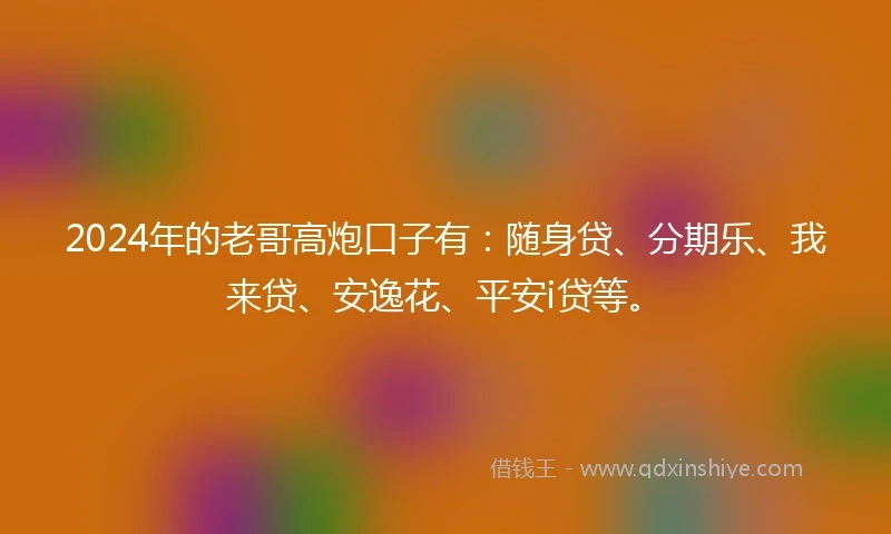 2024年的老哥高炮口子有：随身贷、分期乐、我来贷、安逸花、平安i贷等。