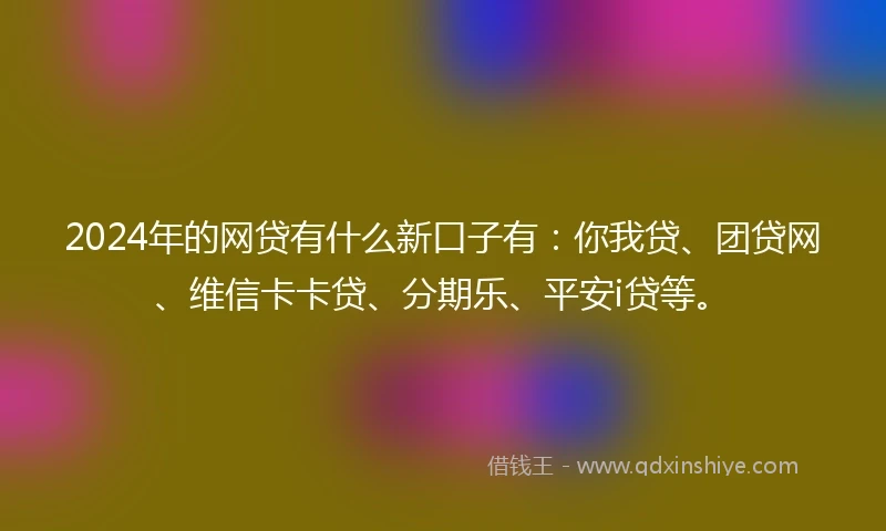 2024年的网贷有什么新口子有：你我贷、团贷网、维信卡卡贷、分期乐、平安i贷等。