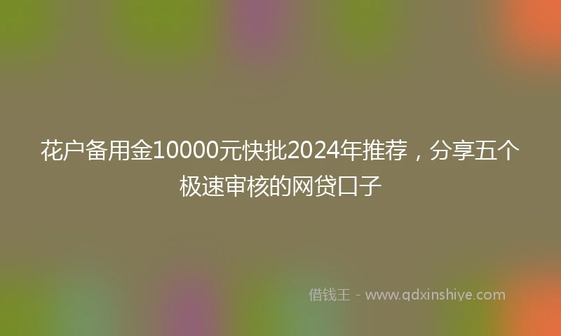 花户备用金10000元快批2024年推荐,分享五个极速审核的网贷口子