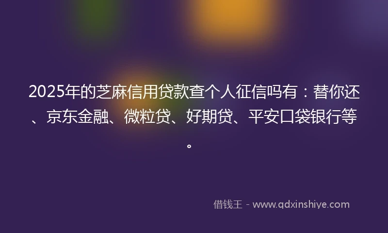 2025年的芝麻信用贷款查个人征信吗有：替你还、京东金融、微粒贷、好期贷、平安口袋银行等。
