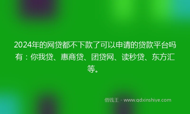2024年的网贷都不下款了可以申请的贷款平台吗有：你我贷、惠商贷、团贷网、读秒贷、东方汇等。