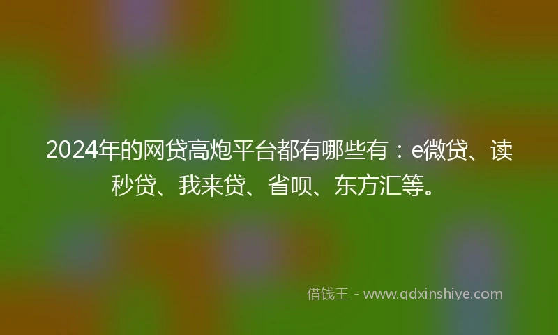 2024年的网贷高炮平台都有哪些有：e微贷、读秒贷、我来贷、省呗、东方汇等。