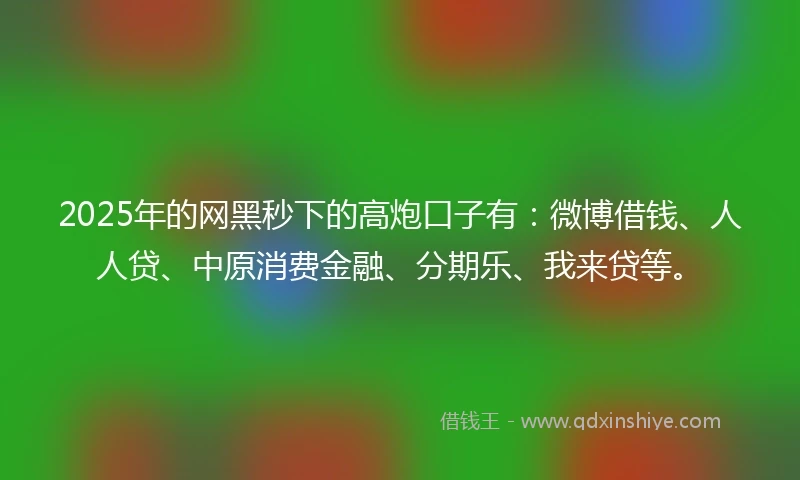 2025年的网黑秒下的高炮口子有：微博借钱、人人贷、中原消费金融、分期乐、我来贷等。