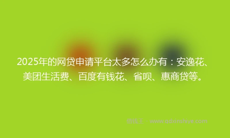 2025年的网贷申请平台太多怎么办有：安逸花、美团生活费、百度有钱花、省呗、惠商贷等。