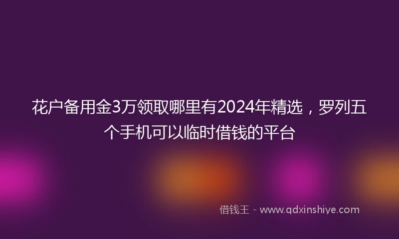 花户备用金3万领取哪里有2024年精选，罗列五个手机可以临时借钱的平台
