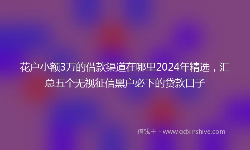 花户小额3万的借款渠道在哪里2024年精选，汇总五个无视征信黑户必下的贷款口子