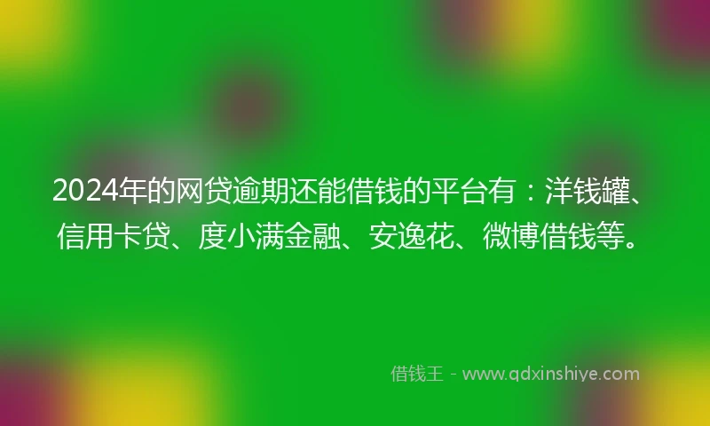 2024年的网贷逾期还能借钱的平台有:洋钱罐、信用卡贷、度小满金融、安逸花、微博借钱等。