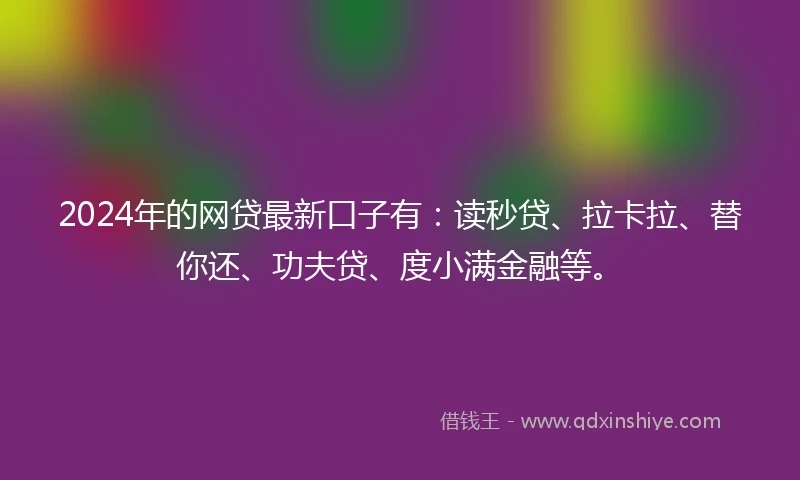 2024年的网贷最新口子有：读秒贷、拉卡拉、替你还、功夫贷、度小满金融等。