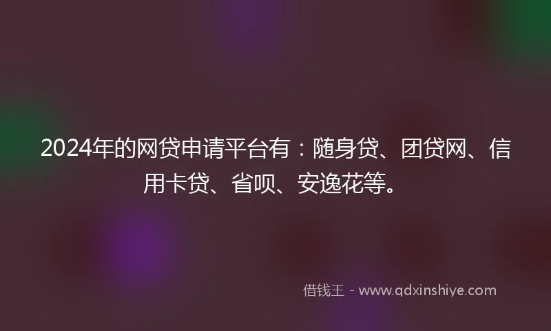 2024年的网贷申请平台有：随身贷、团贷网、信用卡贷、省呗、安逸花等。