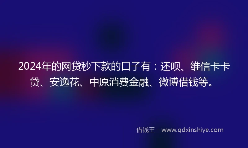 2024年的网贷秒下款的口子有：还呗、维信卡卡贷、安逸花、中原消费金融、微博借钱等。