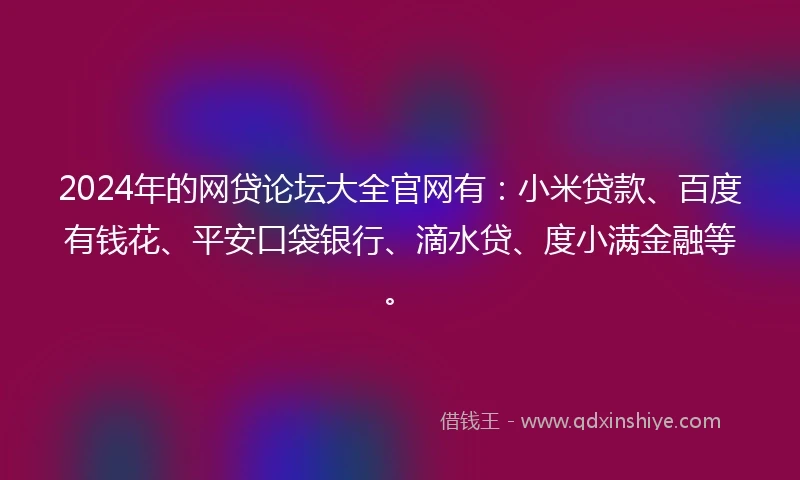 2024年的网贷论坛大全官网有：小米贷款、百度有钱花、平安口袋银行、滴水贷、度小满金融等。