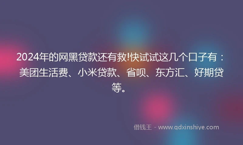 2024年的网黑贷款还有救!快试试这几个口子有：美团生活费、小米贷款、省呗、东方汇、好期贷等。