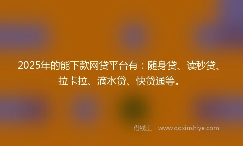 2025年的能下款网贷平台有：随身贷、读秒贷、拉卡拉、滴水贷、快贷通等。