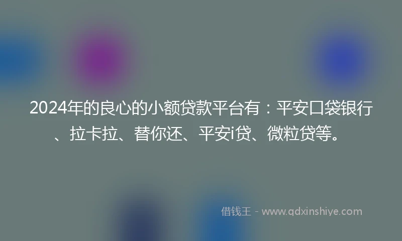 2024年的良心的小额贷款平台有：平安口袋银行、拉卡拉、替你还、平安i贷、微粒贷等。