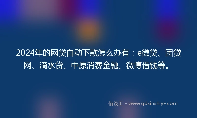 2024年的网贷自动下款怎么办有：e微贷、团贷网、滴水贷、中原消费金融、微博借钱等。