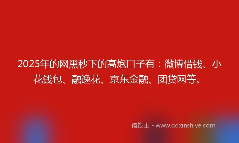 2025年的网黑秒下的高炮口子有：微博借钱、小花钱包、融逸花、京东金融、团贷网等。
