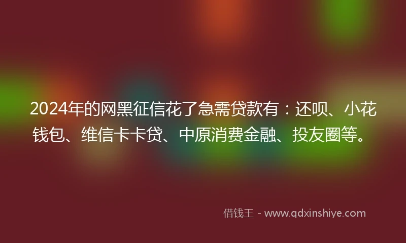 2024年的网黑征信花了急需贷款有：还呗、小花钱包、维信卡卡贷、中原消费金融、投友圈等。